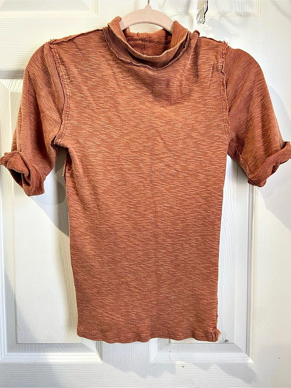 We The Free Cotton Mock Neck Tee in Brown Size Small